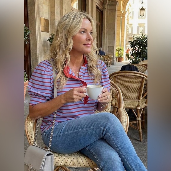 Striped Button-Up Ruffle Top - Picture 3 of 3